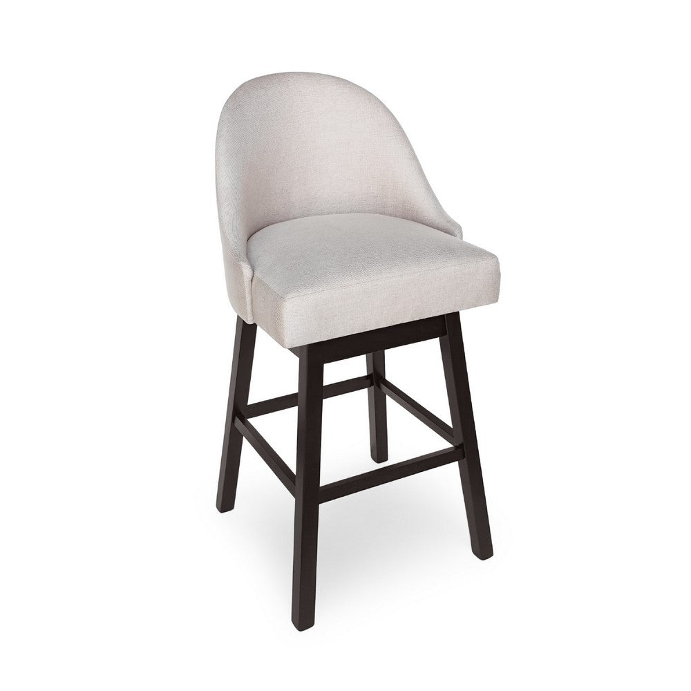 Benjara Swivel Barstool Chair Set of 2, Wheat Beige Fabric, Black Rubberwood