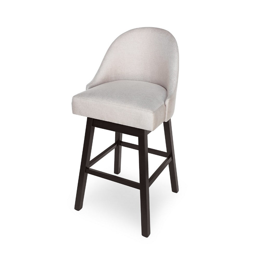 Benjara Swivel Barstool Chair Set of 2, Wheat Beige Fabric, Black Rubberwood