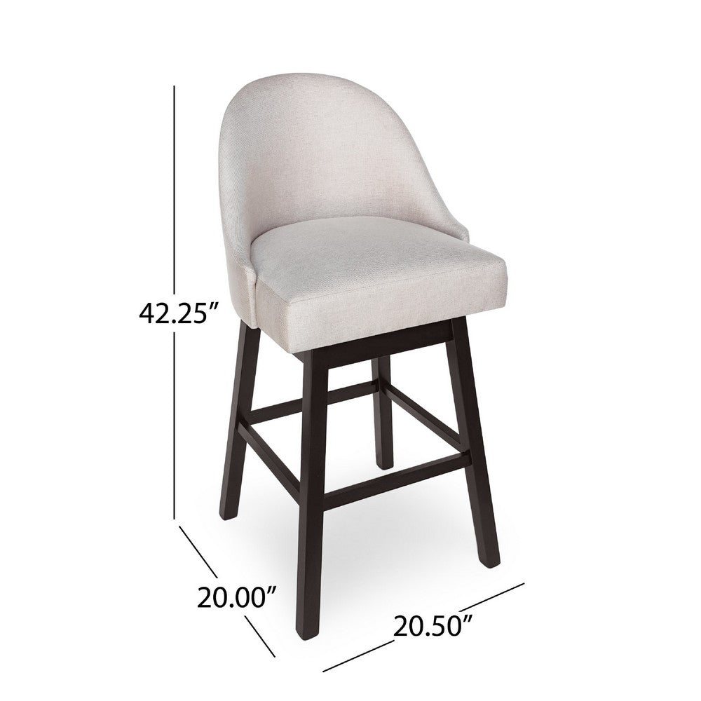 Benjara Swivel Barstool Chair Set of 2, Wheat Beige Fabric, Black Rubberwood