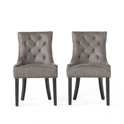 Benjara Chen Dining Chair Set of 2, Tufted Slate Gray Microfiber, Black Wood