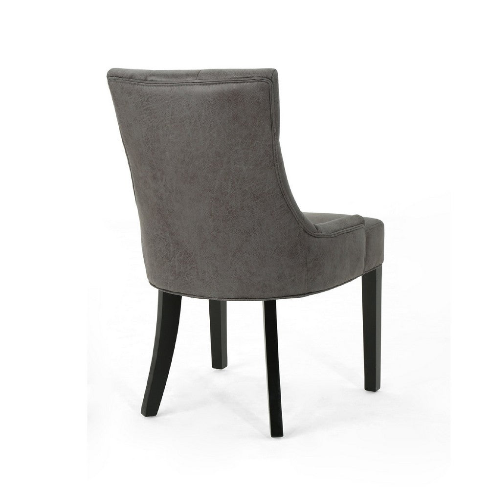Benjara Chen Dining Chair Set of 2, Tufted Slate Gray Microfiber, Black Wood