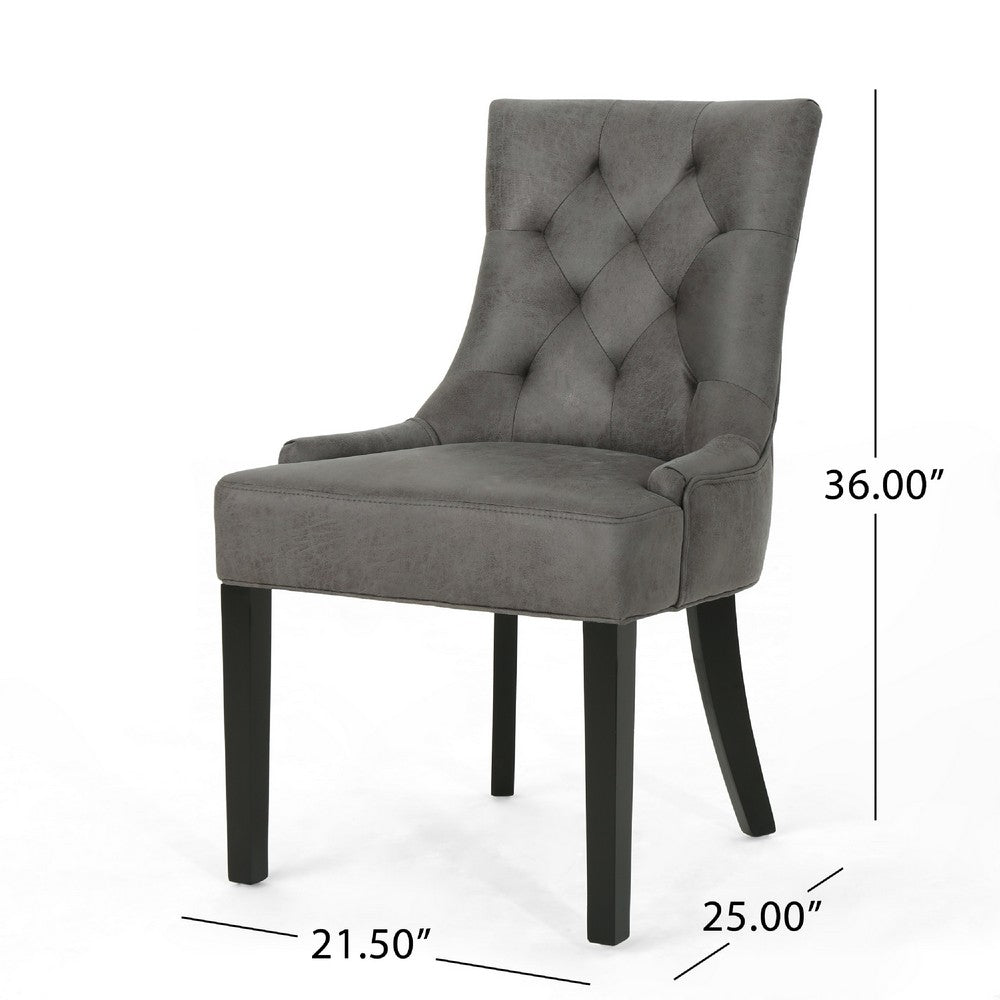 Benjara Chen Dining Chair Set of 2, Tufted Slate Gray Microfiber, Black Wood