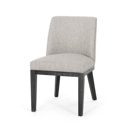 Benjara Jeeni Dining Side Chair Set of 2, Beige Fabric, Black Hardwood Frame