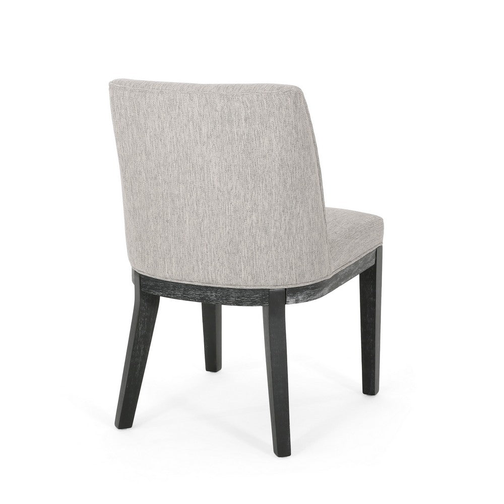 Benjara Jeeni Dining Side Chair Set of 2, Beige Fabric, Black Hardwood Frame