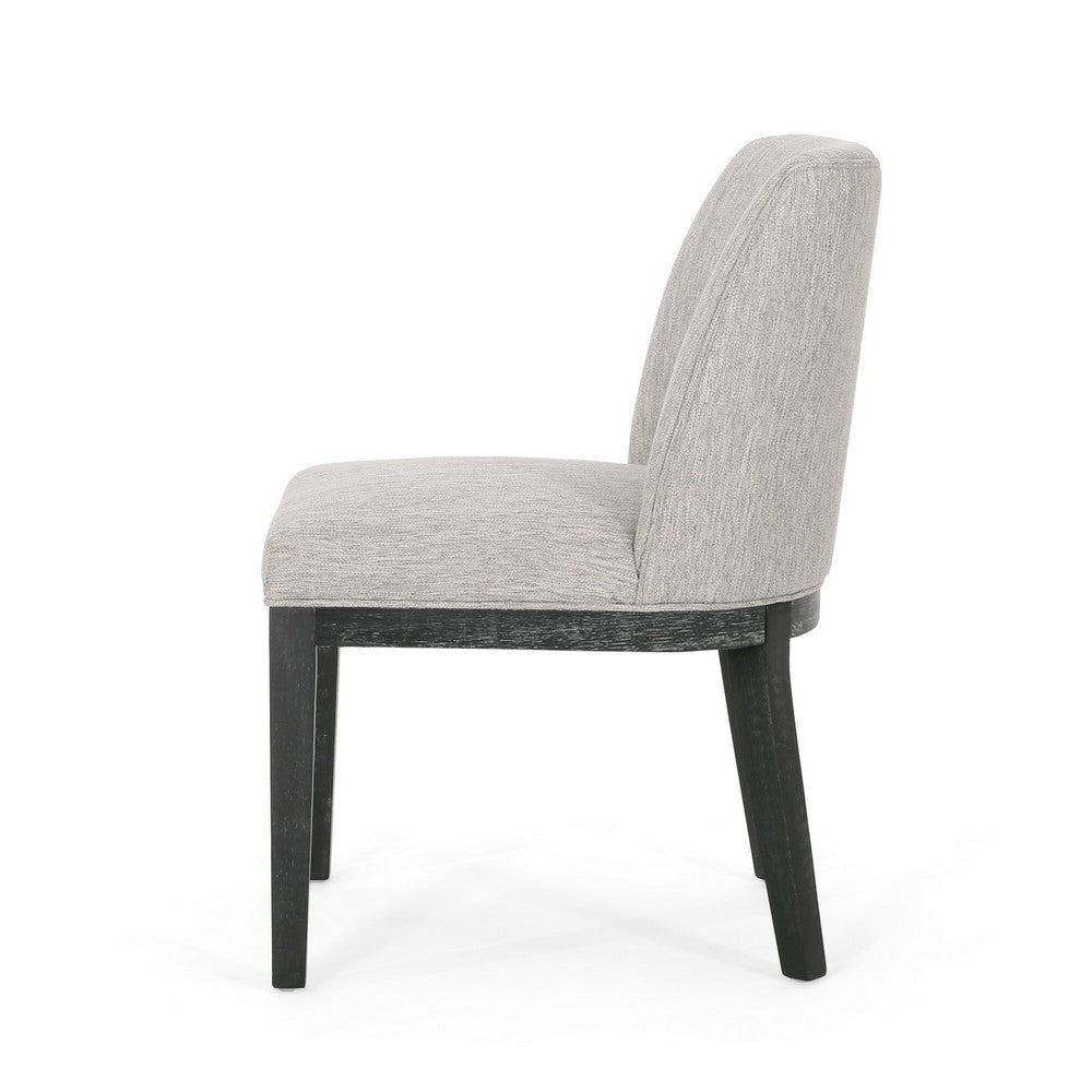 Benjara Jeeni Dining Side Chair Set of 2, Beige Fabric, Black Hardwood Frame