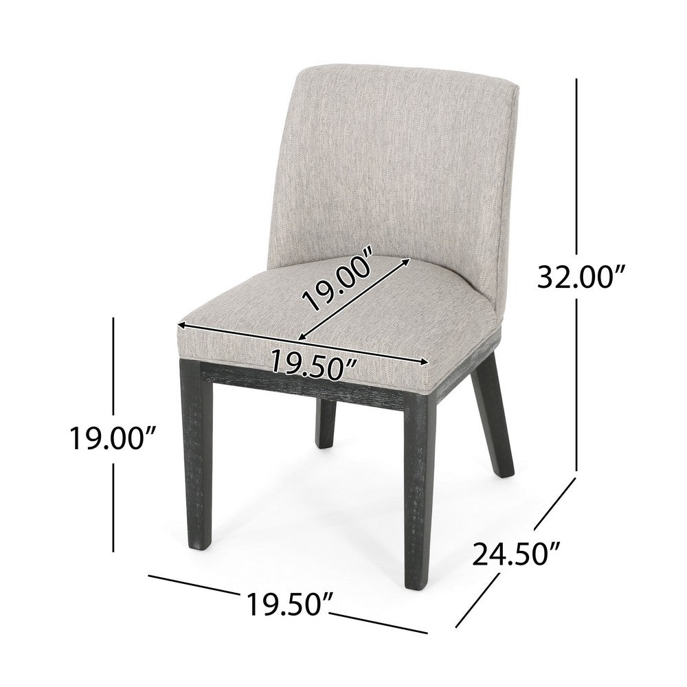 Benjara Jeeni Dining Side Chair Set of 2, Beige Fabric, Black Hardwood Frame