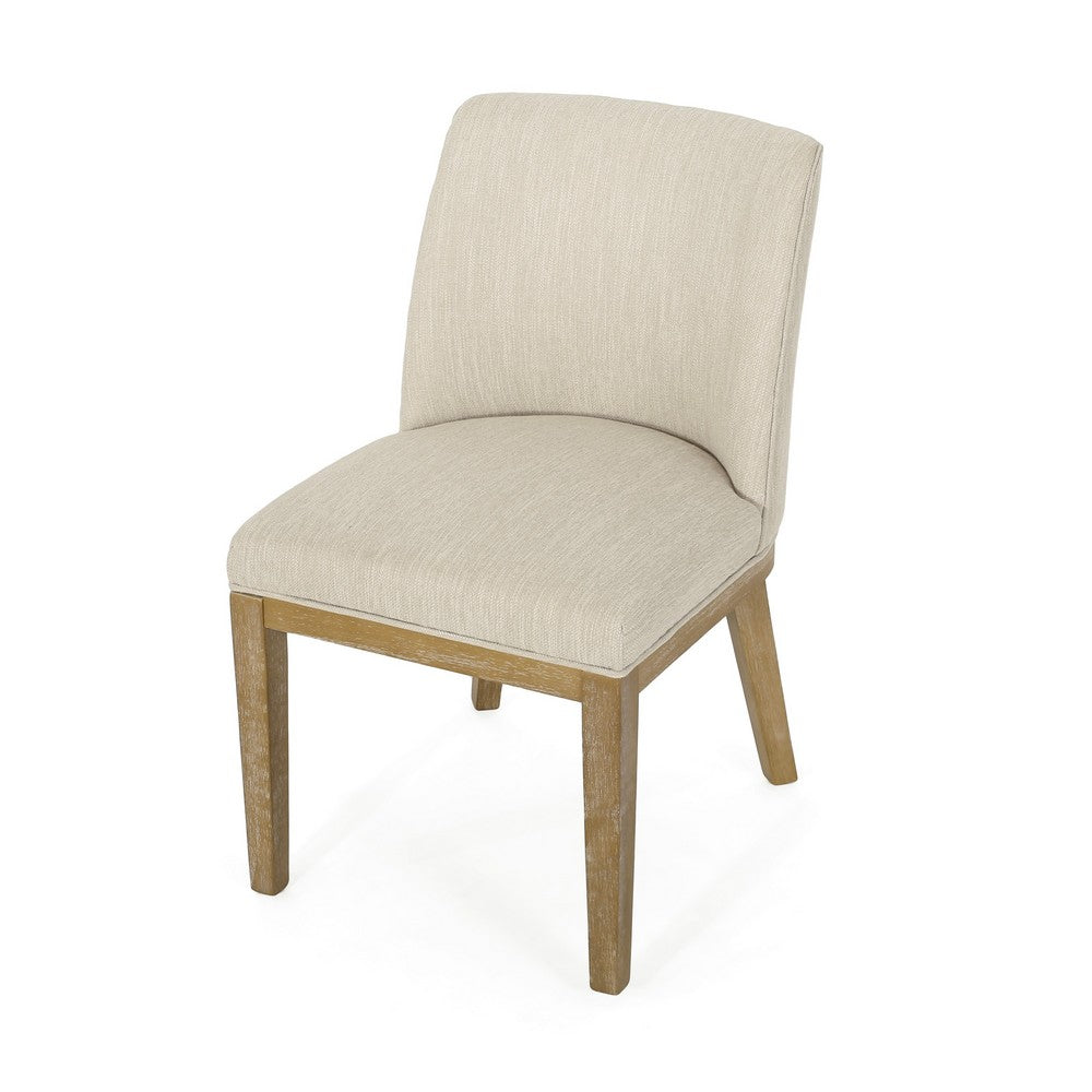 Benjara Jeeni Dining Side Chair Set of 2, Beige Fabric, Light Brown Hardwood