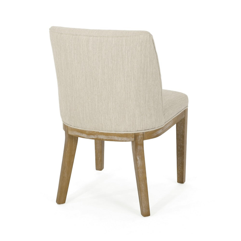 Benjara Jeeni Dining Side Chair Set of 2, Beige Fabric, Light Brown Hardwood