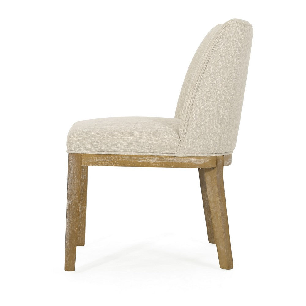 Benjara Jeeni Dining Side Chair Set of 2, Beige Fabric, Light Brown Hardwood