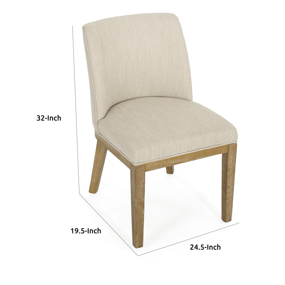 Benjara Jeeni Dining Side Chair Set of 2, Beige Fabric, Light Brown Hardwood