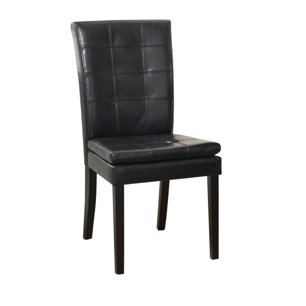 Benjara Brenda Dining Side Chair Set of 2, Black Wood, Tufted Faux Leather