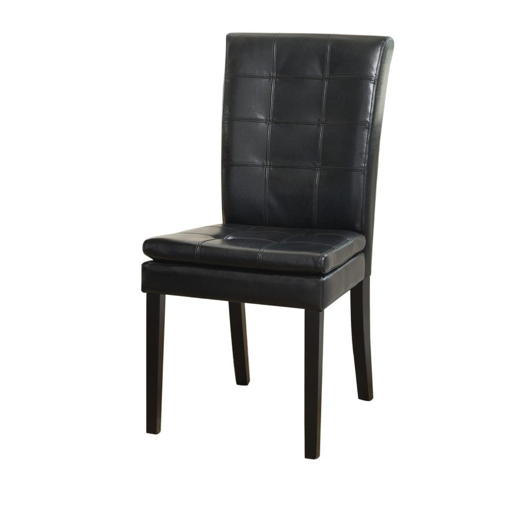 Benjara Brenda Dining Side Chair Set of 2, Black Wood, Tufted Faux Leather