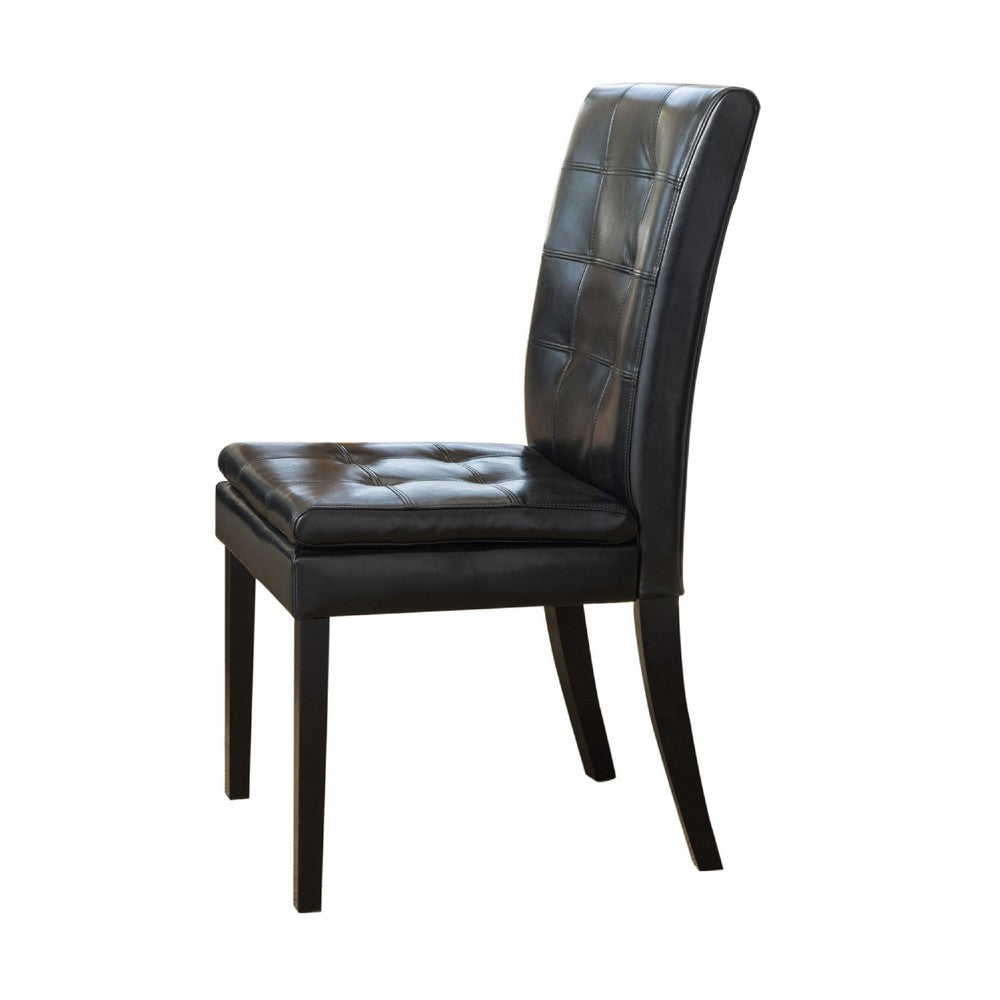 Benjara Brenda Dining Side Chair Set of 2, Black Wood, Tufted Faux Leather