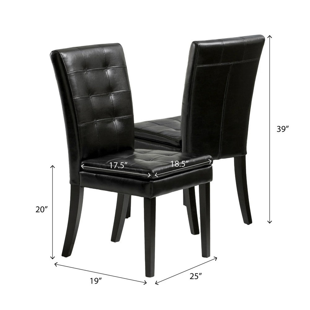 Benjara Brenda Dining Side Chair Set of 2, Black Wood, Tufted Faux Leather