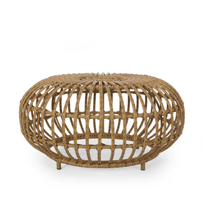 Benjara Tawa Outdoor Coffee Table, Light Brown Open Faux Rattan, 30 Inch