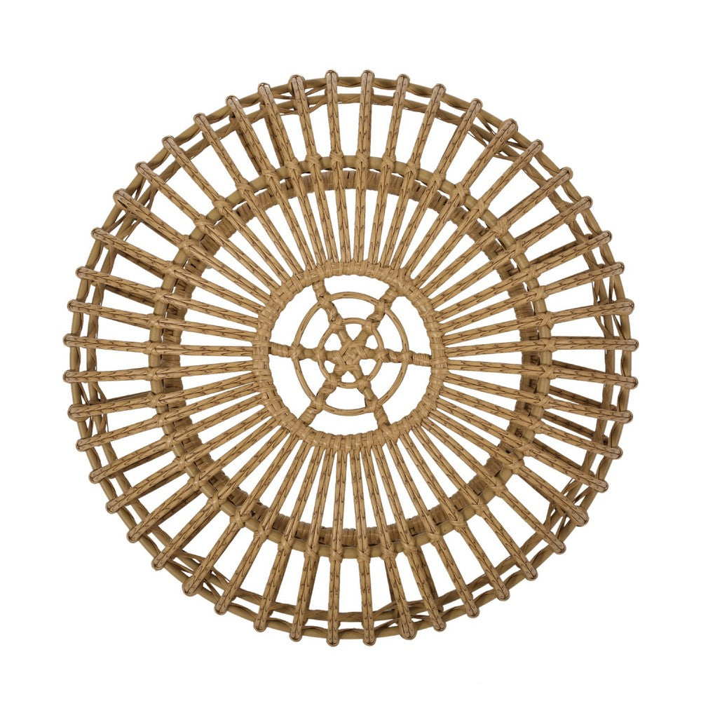 Benjara Tawa Outdoor Coffee Table, Light Brown Open Faux Rattan, 30 Inch
