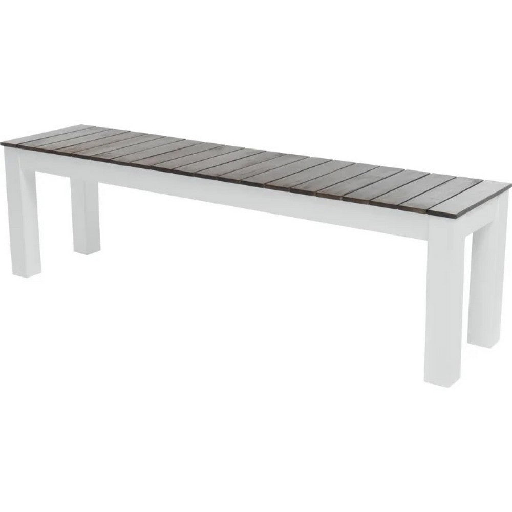 Benjara Eltan Outdoor Dining Bench Set of 2, Dark Brown And White Wood 62 Inch