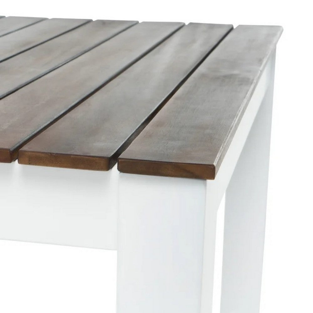 Benjara Eltan Outdoor Dining Bench Set of 2, Dark Brown And White Wood 62 Inch