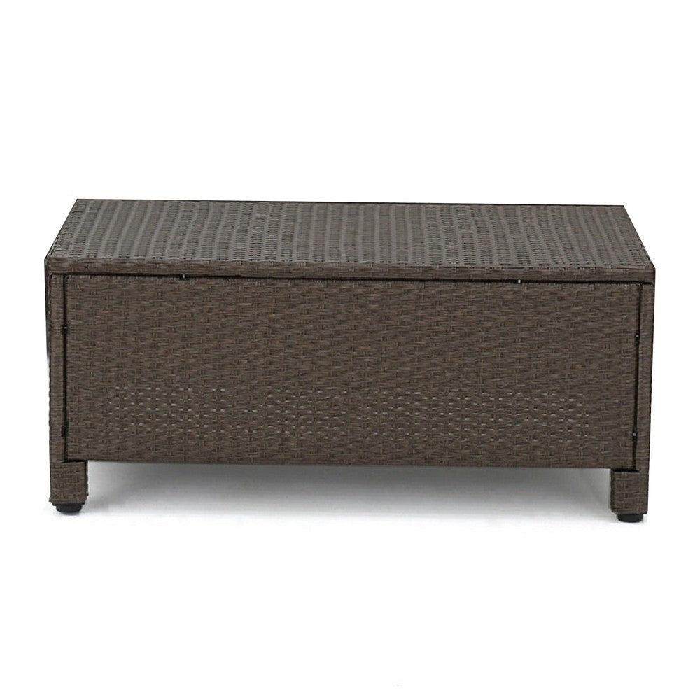 Benjara Perie 4 Piece Outdoor Sofa Chair And Table Set, Brown Rattan, White