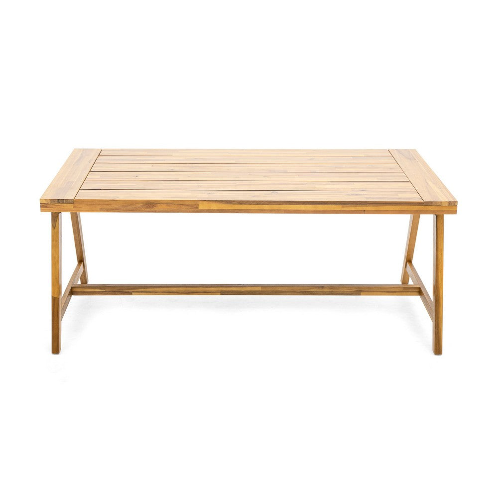 Benjara Alen Outdoor Dining Table, 71 Inch Rectangular Acacia Wood Top, Brown
