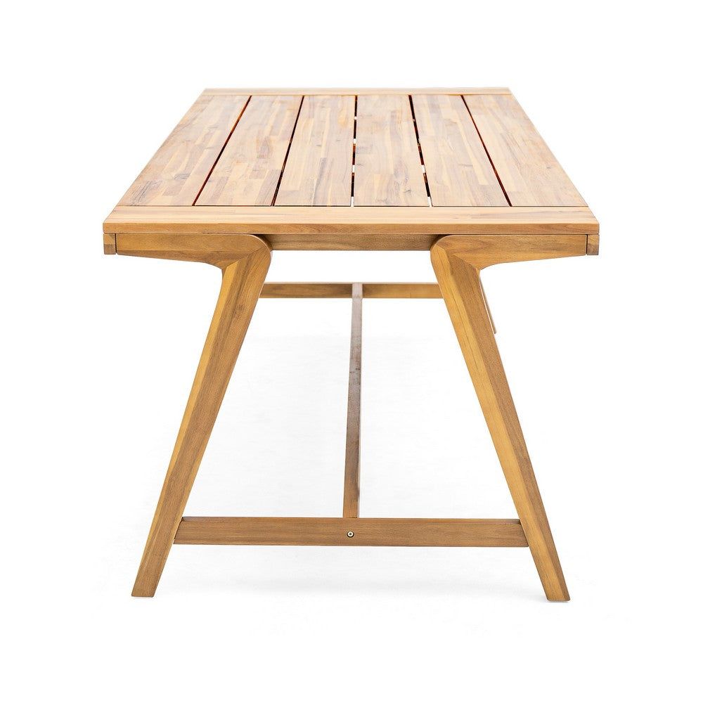 Benjara Alen Outdoor Dining Table, 71 Inch Rectangular Acacia Wood Top, Brown