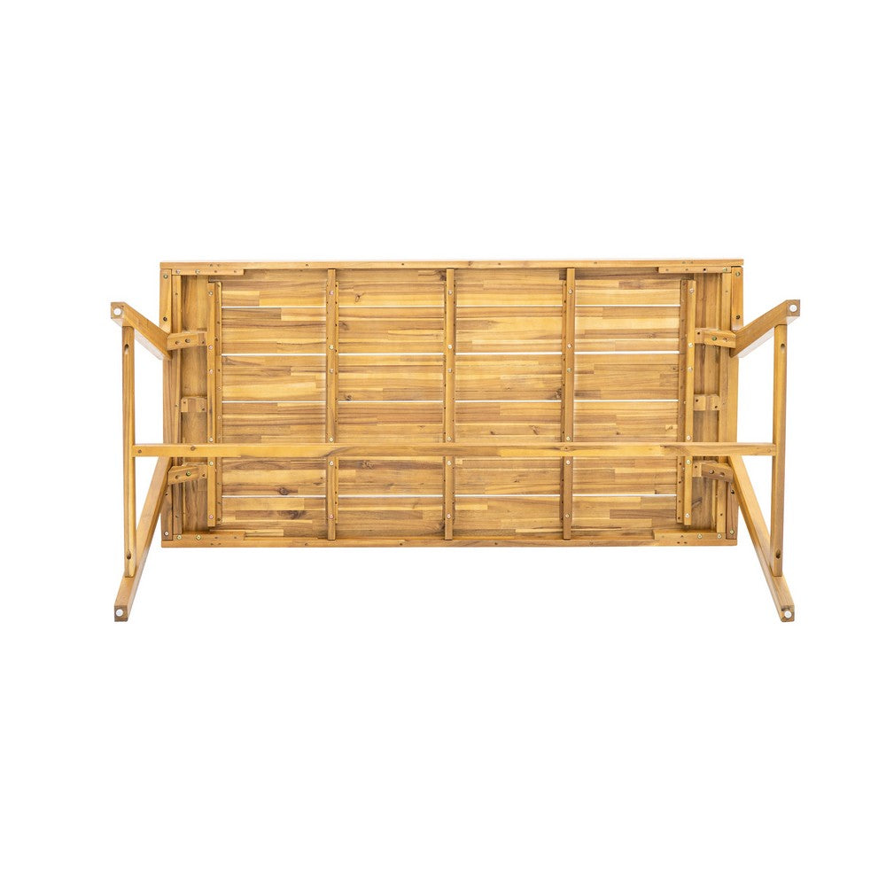 Benjara Alen Outdoor Dining Table, 71 Inch Rectangular Acacia Wood Top, Brown