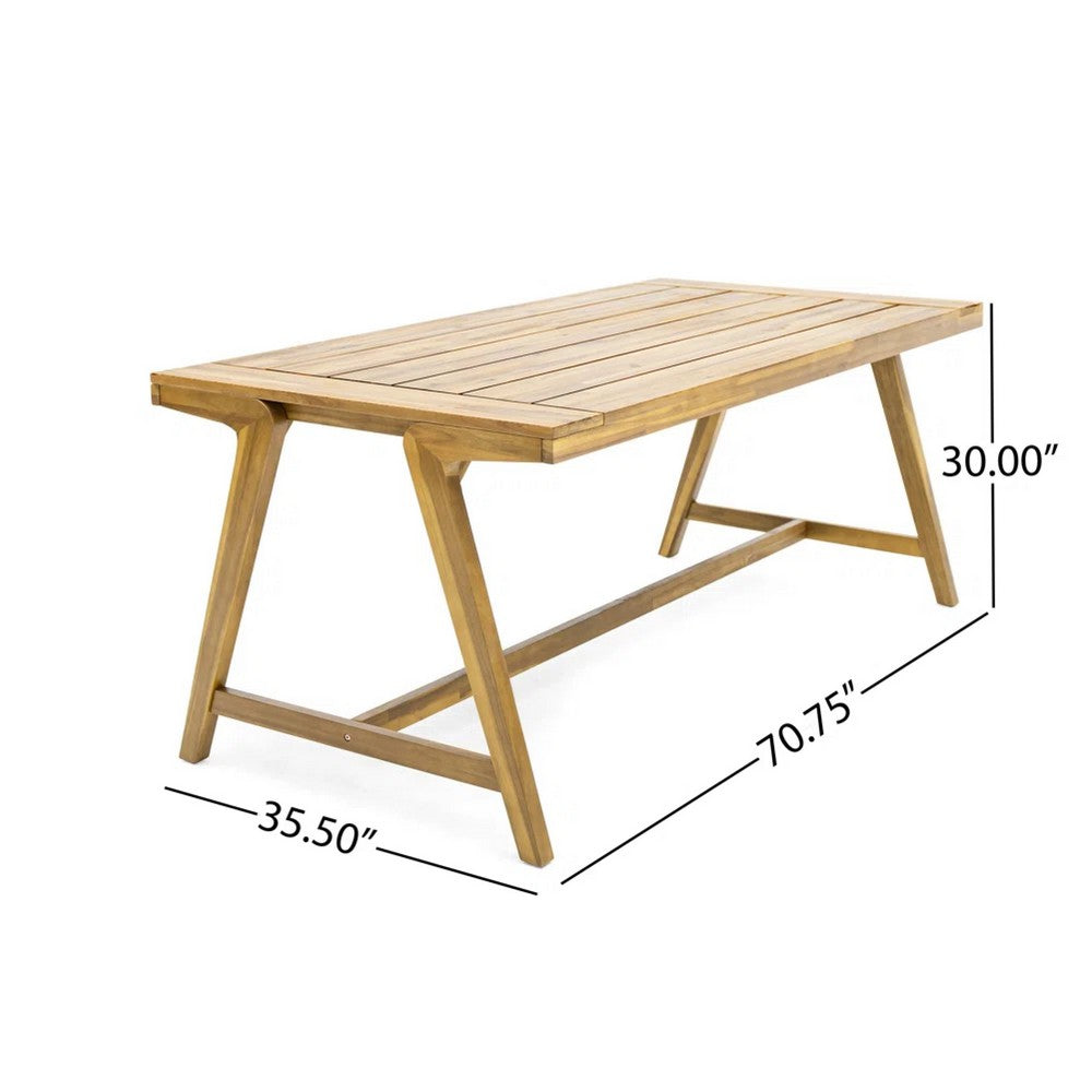 Benjara Alen Outdoor Dining Table, 71 Inch Rectangular Acacia Wood Top, Brown