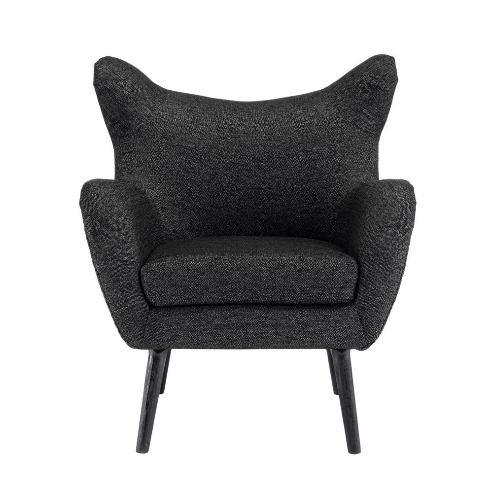 Benjara Modern Armchair, Wingback Design, Splayed Legs, Black Oak Wood