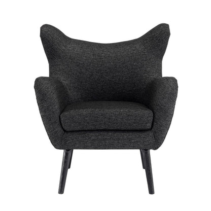 Benjara Modern Armchair, Wingback Design, Splayed Legs, Black Oak Wood