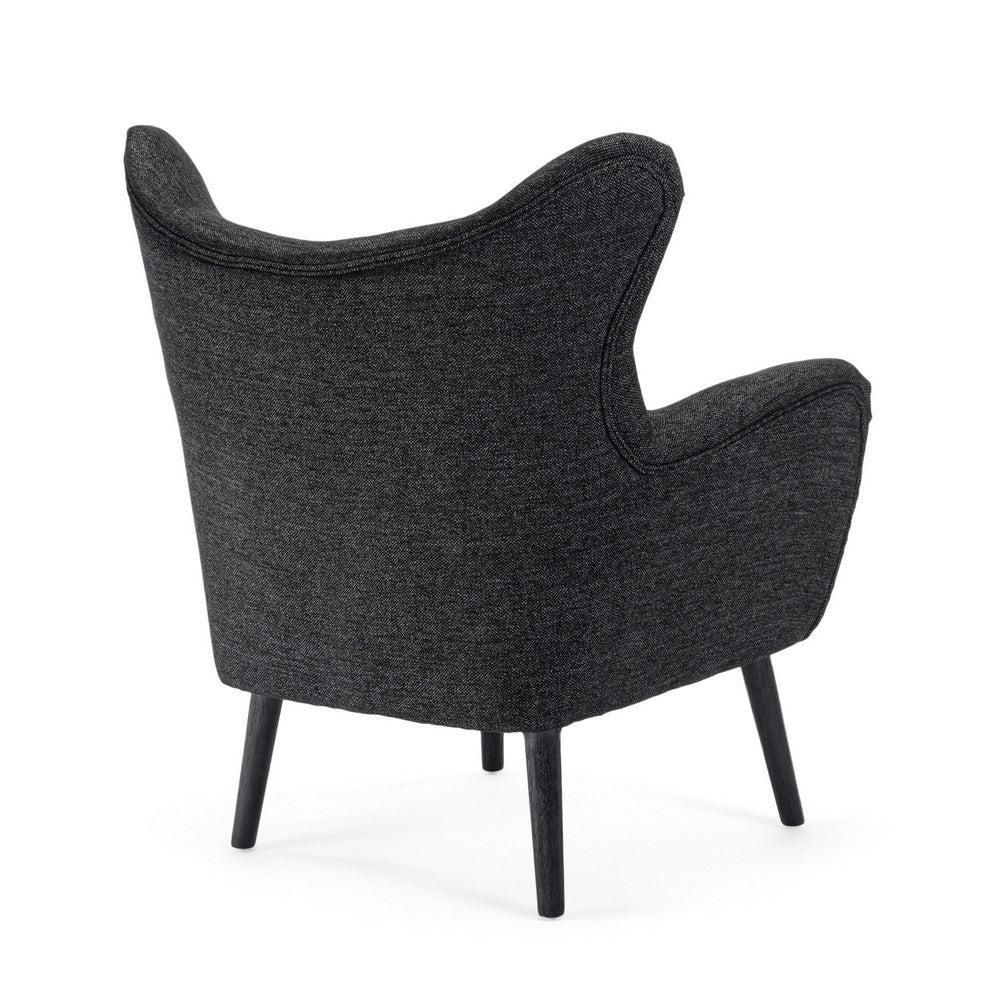 Benjara Modern Armchair, Wingback Design, Splayed Legs, Black Oak Wood