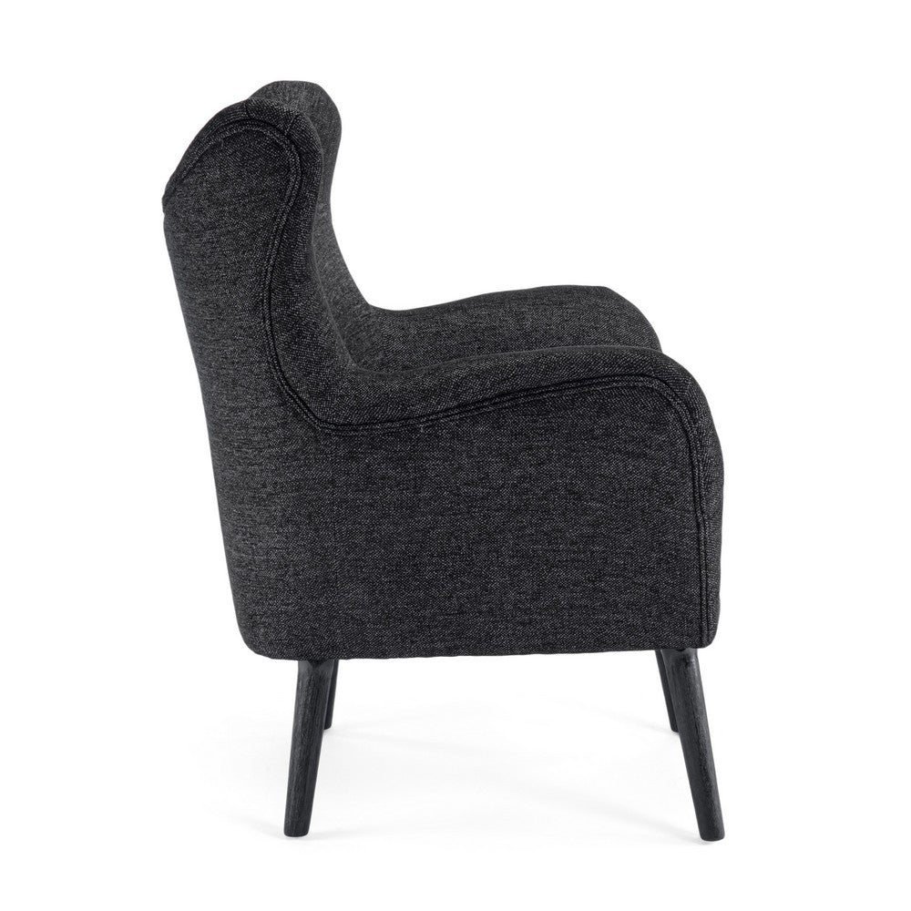 Benjara Modern Armchair, Wingback Design, Splayed Legs, Black Oak Wood