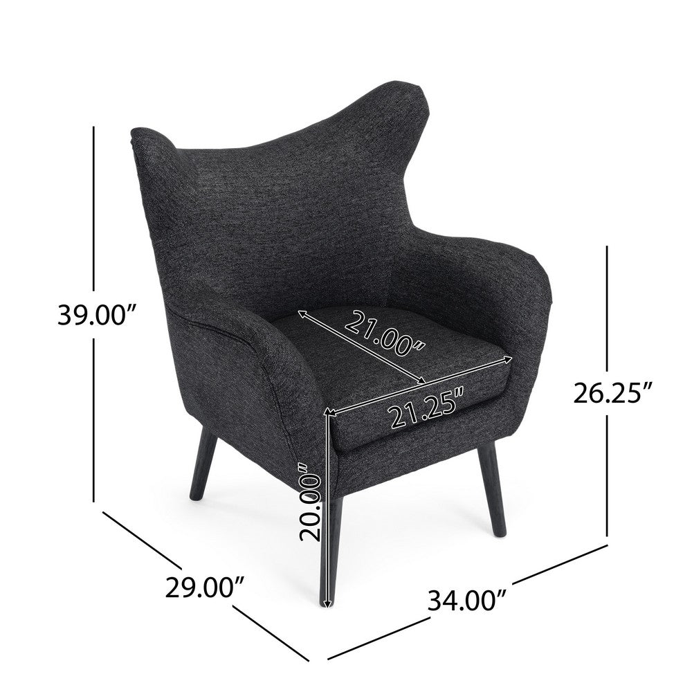 Benjara Modern Armchair, Wingback Design, Splayed Legs, Black Oak Wood