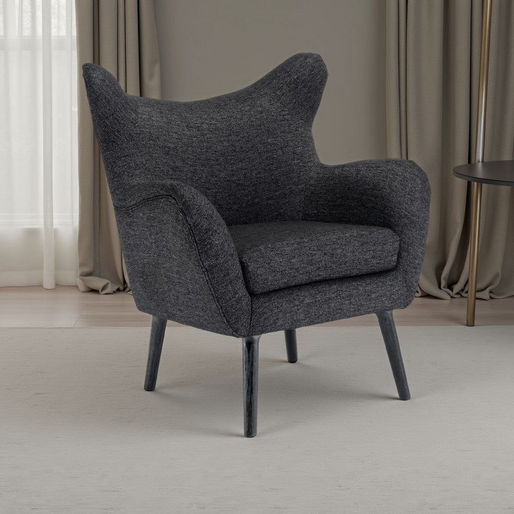 Benjara Modern Armchair, Wingback Design, Splayed Legs, Black Oak Wood