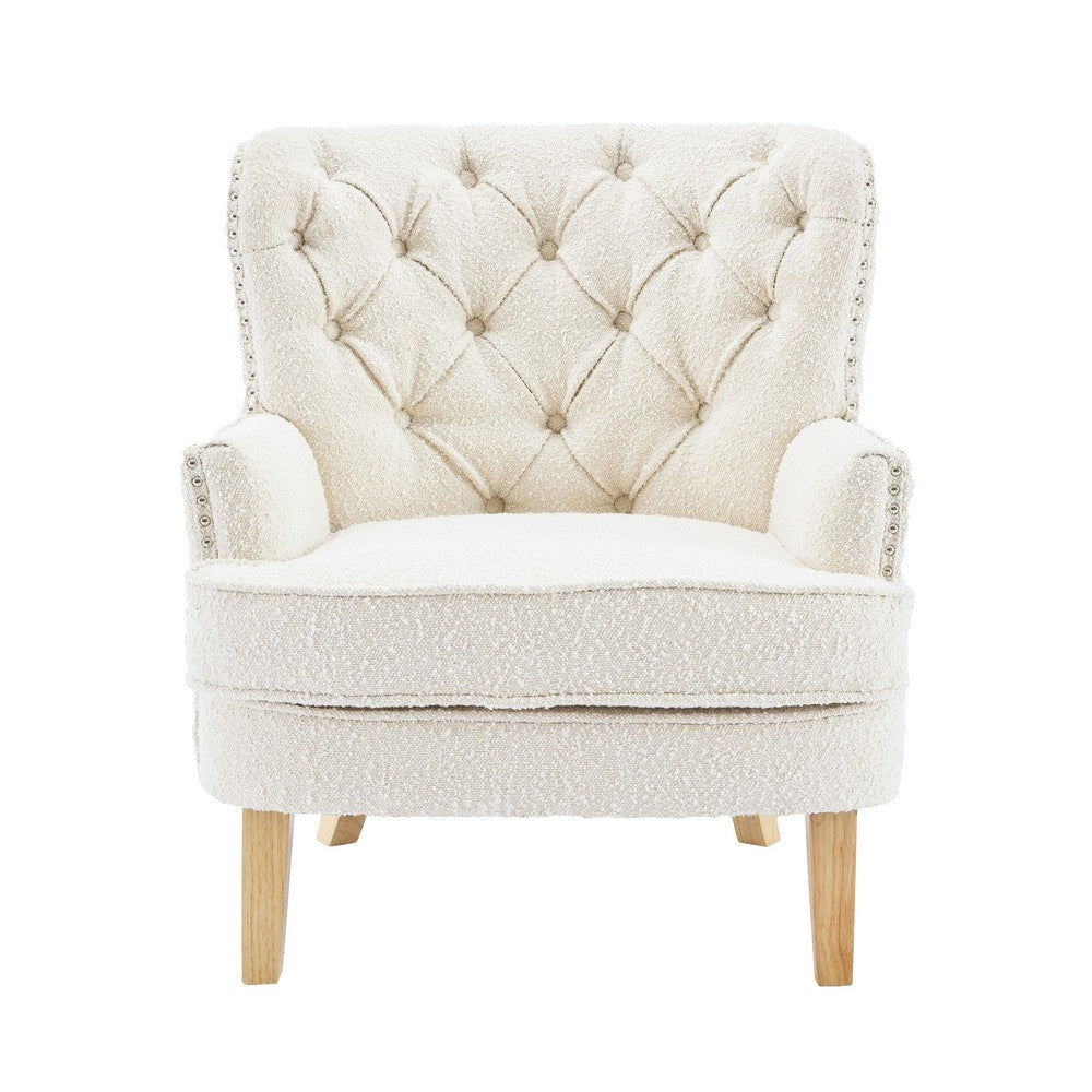 Benjara Modern Club Chair, Classic Button Tufted Wingback, Almond White