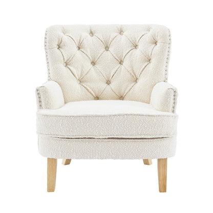 Benjara Modern Club Chair, Classic Button Tufted Wingback, Almond White