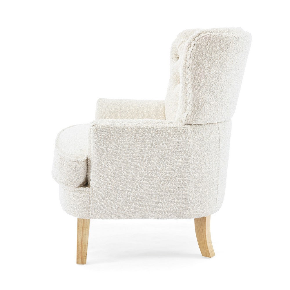 Benjara Modern Club Chair, Classic Button Tufted Wingback, Almond White