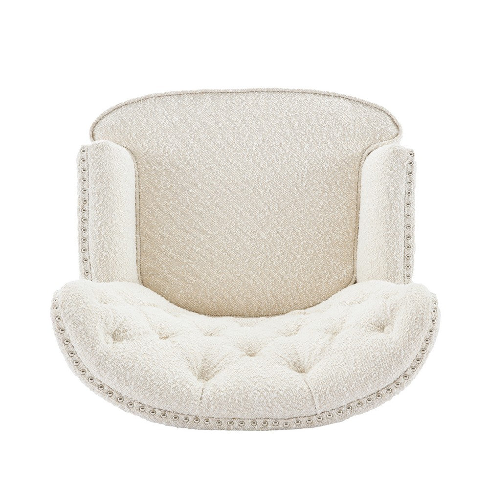 Benjara Modern Club Chair, Classic Button Tufted Wingback, Almond White