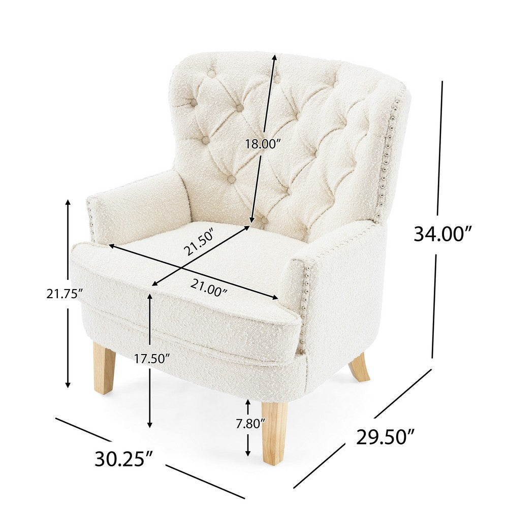 Benjara Modern Club Chair, Classic Button Tufted Wingback, Almond White