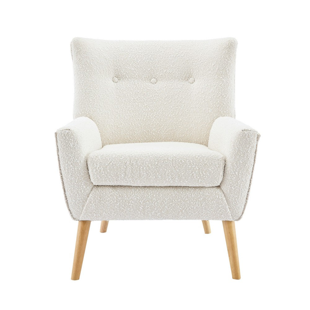Benjara Accent Chair, Tufted Wingback, Modern Almond White Granular Fabric