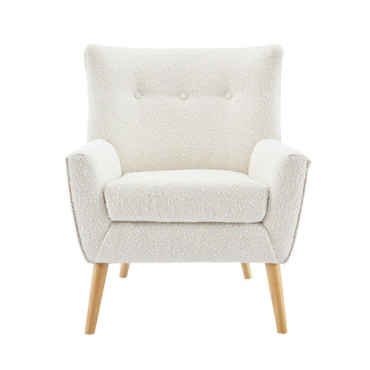 Benjara Accent Chair, Tufted Wingback, Modern Almond White Granular Fabric