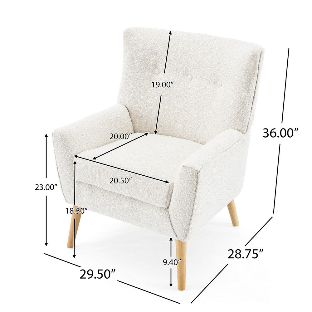 Benjara Accent Chair, Tufted Wingback, Modern Almond White Granular Fabric