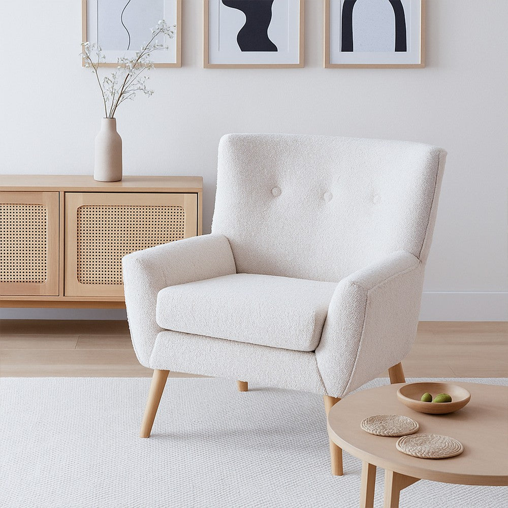 Benjara Accent Chair, Tufted Wingback, Modern Almond White Granular Fabric