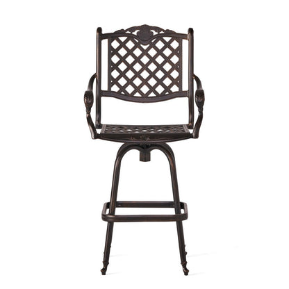 Benjara Outdoor Barstool Chair, Swivel Function, Coppertone Aluminium Finish