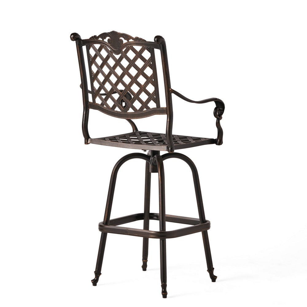 Benjara Outdoor Barstool Chair, Swivel Function, Coppertone Aluminium Finish