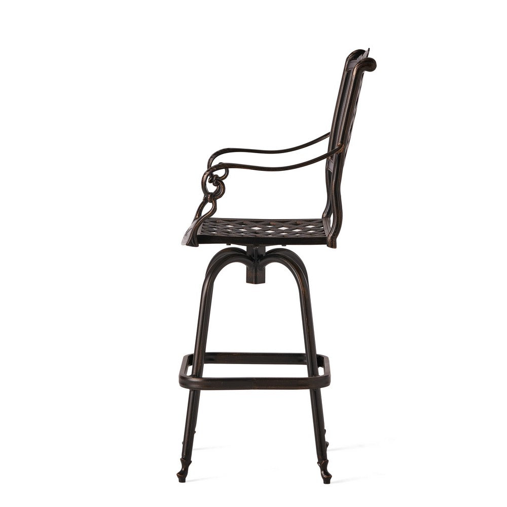 Benjara Outdoor Barstool Chair, Swivel Function, Coppertone Aluminium Finish
