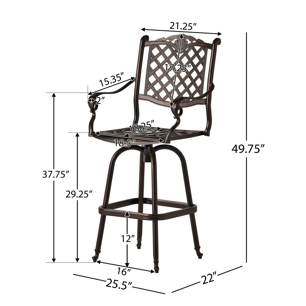 Benjara Outdoor Barstool Chair, Swivel Function, Coppertone Aluminium Finish