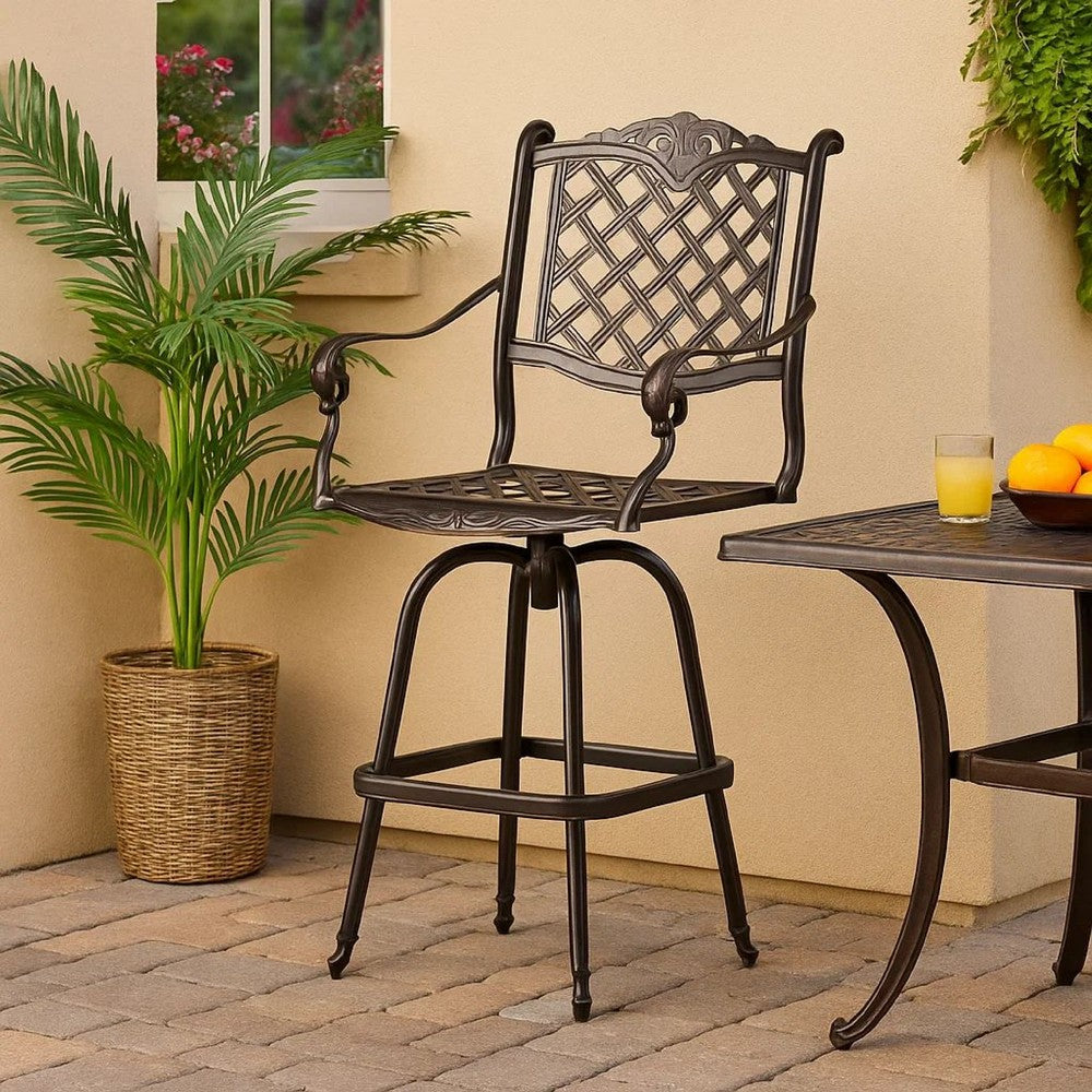 Benjara Outdoor Barstool Chair, Swivel Function, Coppertone Aluminium Finish