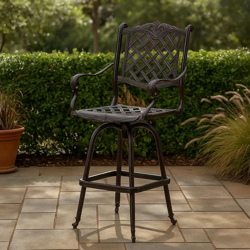 Benjara Outdoor Barstool Chair, Swivel Function, Coppertone Aluminium Finish