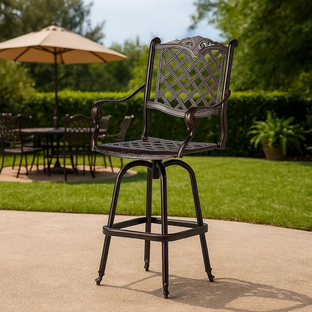 Benjara Outdoor Barstool Chair, Swivel Function, Coppertone Aluminium Finish