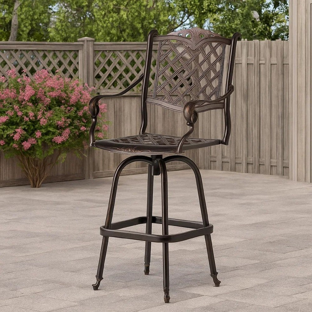 Benjara Outdoor Barstool Chair, Swivel Function, Coppertone Aluminium Finish